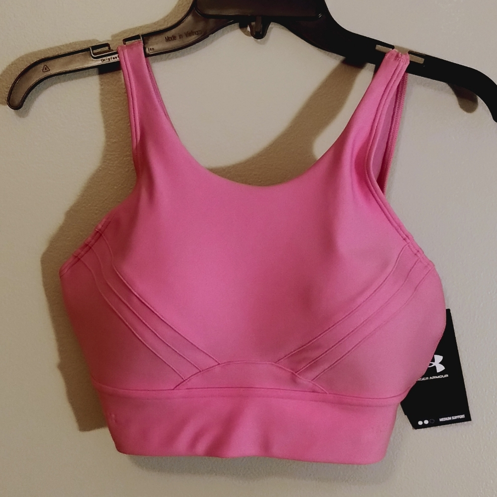 Under Armour Infinity Pintuck Mid Padded Sports Bra, Medium Support, Pink - NWT